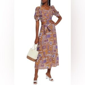 NWT Antik Batik Honoka Printed Purple and Brown Dress with Cutout